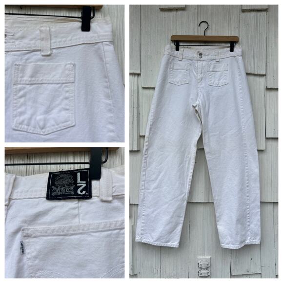 Vintage Levi's L2 White High Waisted‎ Wide Leg Jeans Double Button Zip Fly Sz 10 - Picture 1 of 11